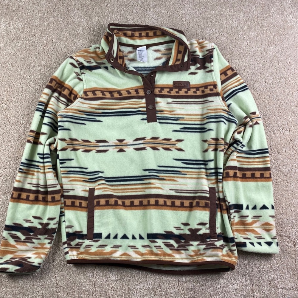 Cinch Mens Fleece Pullover Southwestern Aztec Mint Green Brown Snap Large